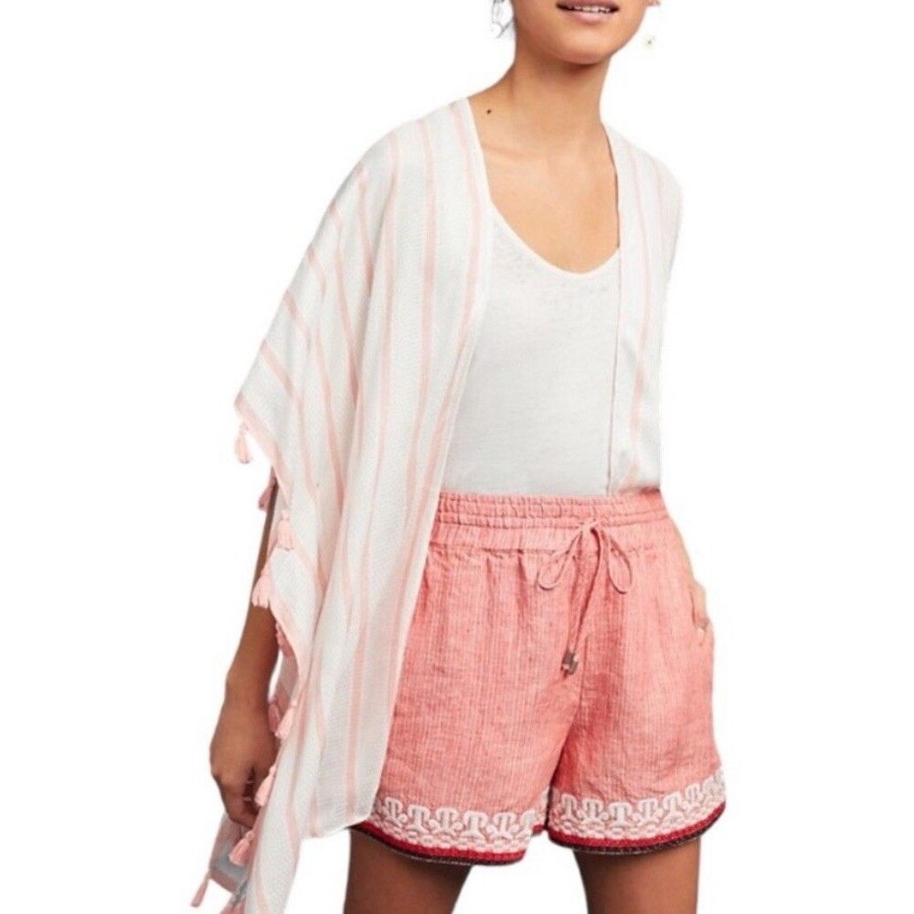 Anthropologie Beachcomber embroidered Linen Drawstring Shorts Small - Picture 1 of 15